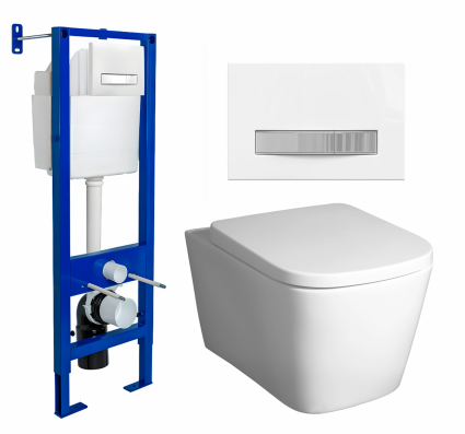 Berges Wasserhaus Комплект 3 в 1 инсталляция Berges Atom Line 410 + Унитаз подвесной BelBagno Albano BB120CHR + кнопка белая, хром