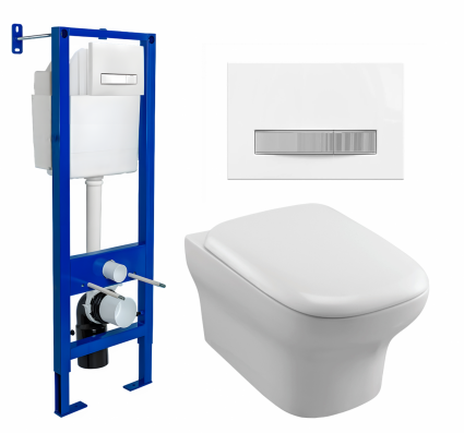 Berges Wasserhaus Комплект 3 в 1 инсталляция Berges Atom Line 410 + Унитаз подвесной Jacob Delafon Vox EDM102-00 + кнопка белая, хром