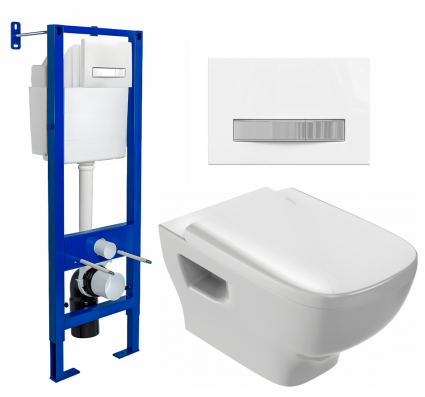 Berges Wasserhaus Комплект 3 в 1 инсталляция Berges Atom Line 410 + Унитаз подвесной Jacob Delafon Struktura EDE102-00 + кнопка белая, хром