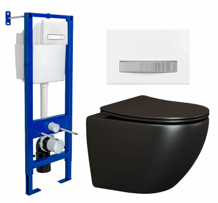 Berges Wasserhaus Комплект 3 в 1 инсталляция Berges Atom Line 410 + Унитаз подвесной Ceramica Nova Metropol CN4002MB + кнопка белая, хром