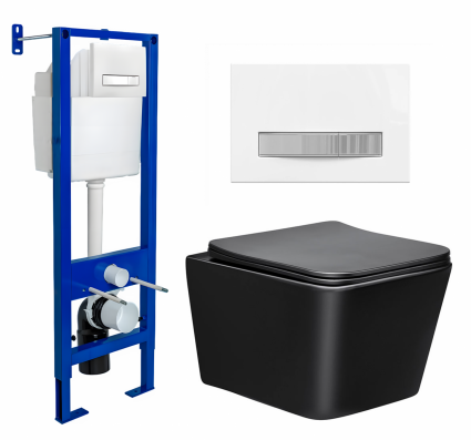 Berges Wasserhaus Комплект 3 в 1 инсталляция Berges Atom Line 410 + Унитаз Vincea Q-Line VT1-12MB + кнопка белая, хром