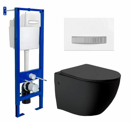 Berges Wasserhaus Комплект 3 в 1 инсталляция Berges Atom Line 410 + Унитаз Vincea Globo VT1-14MB + кнопка белая, хром