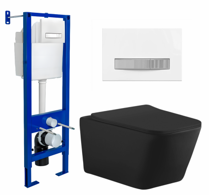 Berges Wasserhaus Комплект 3 в 1 инсталляция Berges Atom Line 410 + Унитаз подвесной Aquanet Tavr-W BW 287011 + кнопка белая, хром
