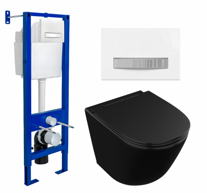 Berges Wasserhaus Комплект 3 в 1 инсталляция Berges Atom Line 410 + Унитаз подвесной Owl 1975 Vind Cirkel-H Matt Black OWLT190305 + кнопка белая, хром