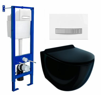 Berges Wasserhaus Комплект 3 в 1 инсталляция Berges Atom Line 410 + Унитаз подвесной Esbano Garcia ESUPGARCB + кнопка белая, хром