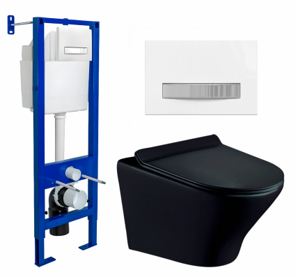 Berges Wasserhaus Комплект 3 в 1 инсталляция Berges Atom Line 410 + Унитаз подвесной Esbano Aster ESUPASTEBM + кнопка белая, хром