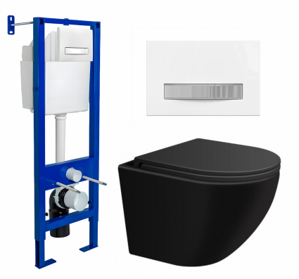 Berges Wasserhaus Комплект 3 в 1 инсталляция Berges Atom Line 410 + Подвесной унитаз SinteSi EVI + кнопка белая, хром