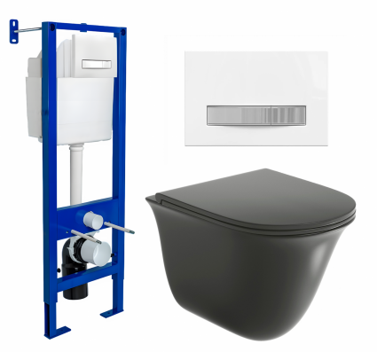 Berges Wasserhaus Комплект 3 в 1 инсталляция Berges Atom Line 410 + Унитаз подвесной Grossman GR-4412BMS + кнопка белая, хром