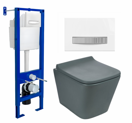 Berges Wasserhaus Комплект 3 в 1 инсталляция Berges Atom Line 410 + Унитаз подвесной Weltwasser WW SK Gelbach 041 MT-GR + кнопка белая, хром