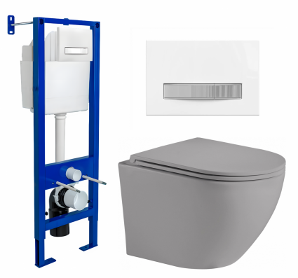 Berges Wasserhaus Комплект 3 в 1 инсталляция Berges Atom Line 410 + Унитаз подвесной Weltwasser WW Merzbach 043 MT-GR + кнопка белая, хром