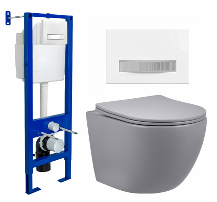 Berges Wasserhaus Комплект 3 в 1 инсталляция Berges Atom Line 410 + Унитаз подвесной Vincea Globo VT1-14SMG + кнопка белая, хром