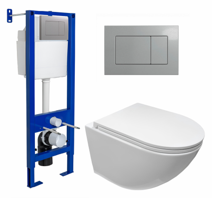 Berges Wasserhaus Комплект 3 в 1 инсталляция Berges Atom 410 + Подвесной безободковый унитаз CeruttiSpa Sella aria CT7183 + кнопка хром матовая