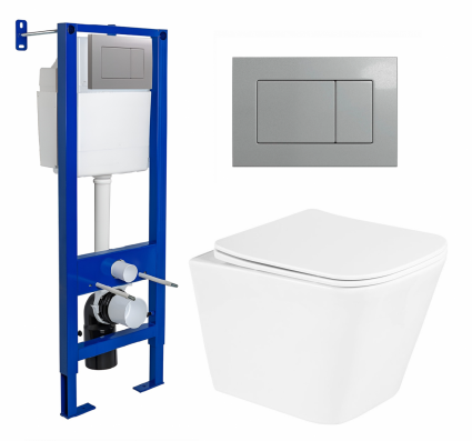Berges Wasserhaus Комплект 3 в 1 инсталляция Berges Atom 410 + Унитаз подвесной BelBagno Due BB3103CHR/SC + кнопка хром матовая