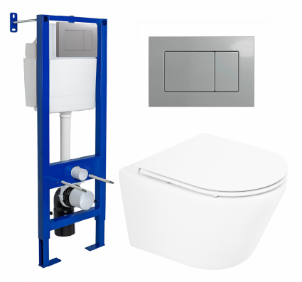Berges Wasserhaus Комплект 3 в 1 инсталляция Berges Atom 410 + Унитаз подвесной BelBagno Tre BB8001CHR/SC + кнопка хром матовая