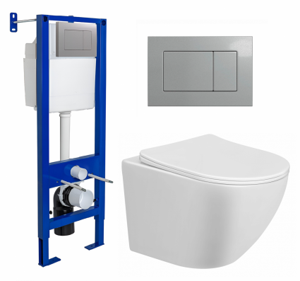 Berges Wasserhaus Комплект 3 в 1 инсталляция Berges Atom 410 + Унитаз подвесной Taliente Amato AM25010 + кнопка хром матовая