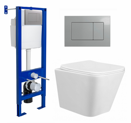 Berges Wasserhaus Комплект 3 в 1 инсталляция Berges Atom 410 + Унитаз подвесной Taliente Correto CR25200 + кнопка хром матовая