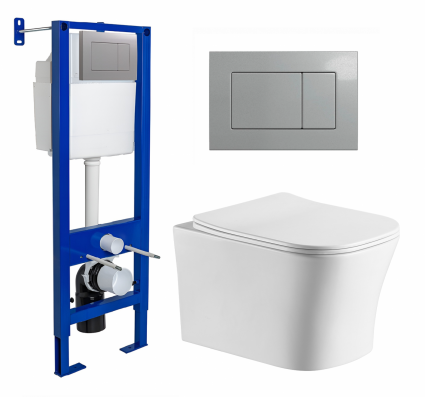 Berges Wasserhaus Комплект 3 в 1 инсталляция Berges Atom 410 + Подвесной унитаз CeruttiSpa Marmolada aria CT7778 + кнопка хром матовая