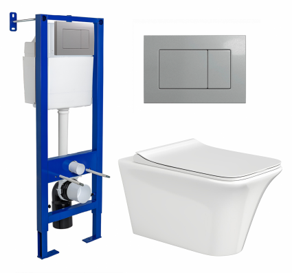 Berges Wasserhaus Комплект 3 в 1 инсталляция Berges Atom 410 + Унитаз подвесной CeruttiSpa Nivolet Aria 9034 + кнопка хром матовая