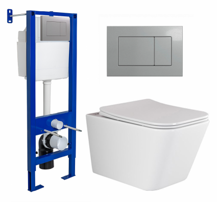 Berges Wasserhaus Комплект 3 в 1 инсталляция Berges Atom 410 + Унитаз подвесной Ceramica Nova Metric Rimless CN3007 + кнопка хром матовая