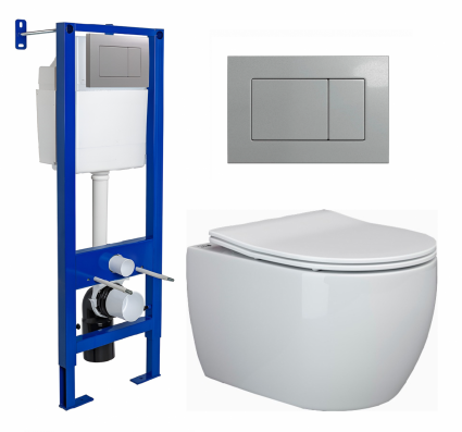 Berges Wasserhaus Комплект 3 в 1 инсталляция Berges Atom 410 + Унитаз подвесной Ceramica Nova Play CN3001 + кнопка хром матовая