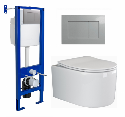 Berges Wasserhaus Комплект 3 в 1 инсталляция Berges Atom 410 + Унитаз подвесной Ceramica Nova Moments CN3003 + кнопка хром матовая