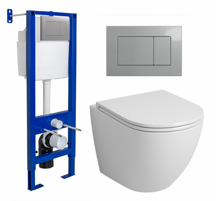 Berges Wasserhaus Комплект 3 в 1 инсталляция Berges Atom 410 + Унитаз подвесной Grossman GR-4455S + кнопка хром матовая