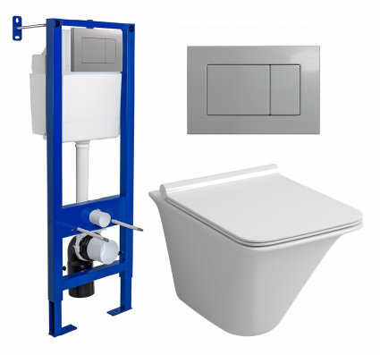 Berges Wasserhaus Комплект 3 в 1 инсталляция Berges Atom 410 + Унитаз подвесной Grossman GR-4413S + кнопка хром матовая