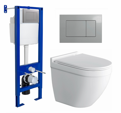 Berges Wasserhaus Комплект 3 в 1 инсталляция Berges Atom 410 + Унитаз подвесной Owl 1975 Cirkel-H + кнопка хром матовая