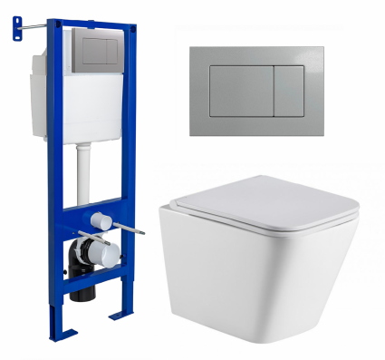 Berges Wasserhaus Комплект 3 в 1 инсталляция Berges Atom 410 + Подвесной унитаз WeltWasser Gelbach 043 GL-WT + кнопка хром матовая