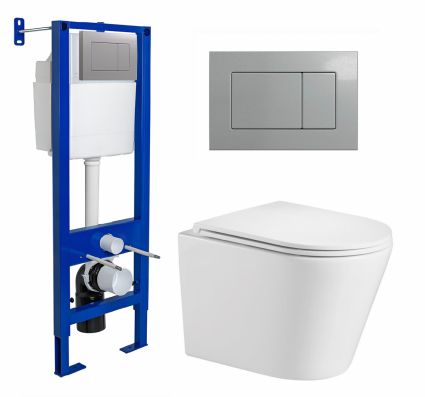 Berges Wasserhaus Комплект 3 в 1 инсталляция Berges Atom 410 + Подвесной унитаз WeltWasser Salzbach 043 GL-WT + кнопка хром матовая