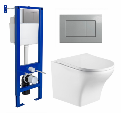 Berges Wasserhaus Комплект 3 в 1 инсталляция Berges Atom 410 + Подвесной унитаз WeltWasser Odenbach 004 GL-WT + кнопка хром матовая