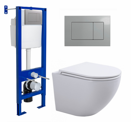 Berges Wasserhaus Комплект 3 в 1 инсталляция Berges Atom 410 + Подвесной унитаз SinteSi EVI + кнопка хром матовая