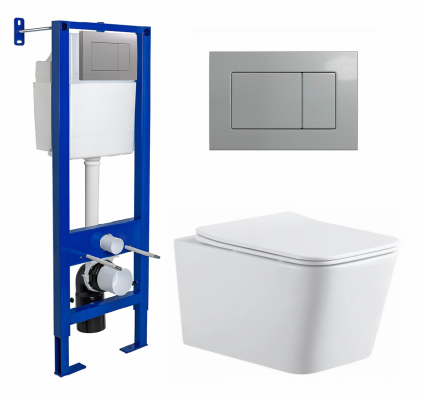 Berges Wasserhaus Комплект 3 в 1 инсталляция Berges Atom 410 + Подвесной унитаз SinteSi BALTI + кнопка хром матовая