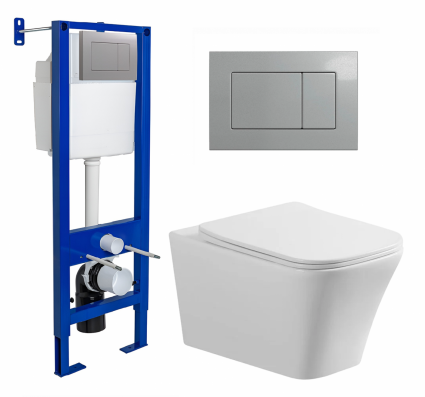 Berges Wasserhaus Комплект 3 в 1 инсталляция Berges Atom 410 + Унитаз подвесной Vincea Cool VT1-210 + кнопка хром матовая