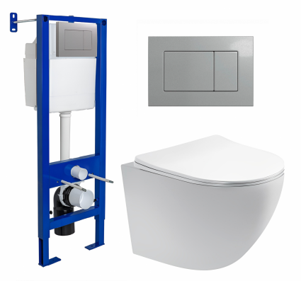 Berges Wasserhaus Комплект 3 в 1 инсталляция Berges Atom 410 + Унитаз подвесной Акватек Европа AQ1900-00 + кнопка хром матовая