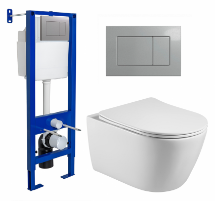 Berges Wasserhaus Комплект 3 в 1 инсталляция Berges Atom 410 + Унитаз подвесной Акватек Вега AQ1905-00 + кнопка хром матовая