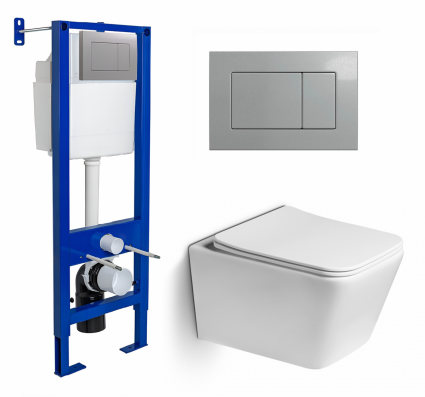 Berges Wasserhaus Комплект 3 в 1 инсталляция Berges Atom 410 + Унитаз подвесной SantiLine SL-5007 + кнопка хром матовая