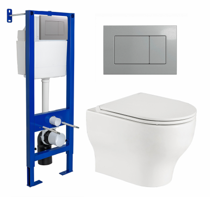 Berges Wasserhaus Комплект 3 в 1 инсталляция Berges Atom 410 + Подвесной унитаз WeltWasser Erlenbach 004 GL-WT + кнопка хром матовая