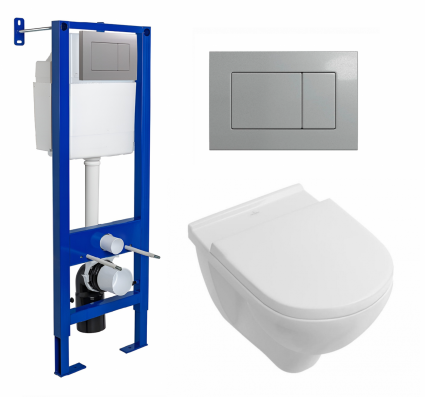 Berges Wasserhaus Комплект 3 в 1 инсталляция Berges Atom 410 + Унитаз подвесной Villeroy & Boch O Novo Directflush + кнопка хром матовая