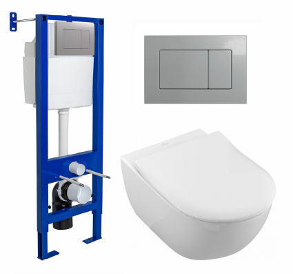 Berges Wasserhaus Комплект 3 в 1 инсталляция Berges Atom 410 + Унитаз подвесной Villeroy & Boch Subway 2.0 5614R201 + кнопка хром матовая