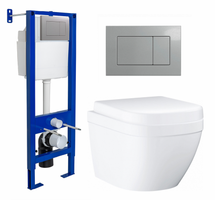 Berges Wasserhaus Комплект 3 в 1 инсталляция Berges Atom 410 + Унитаз подвесной Grohe Euro Ceramic 39206000 + кнопка хром матовая