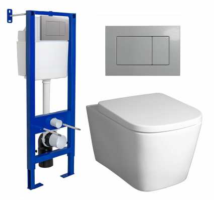 Berges Wasserhaus Комплект 3 в 1 инсталляция Berges Atom 410 + Унитаз подвесной BelBagno Albano BB120CHR + кнопка хром матовая