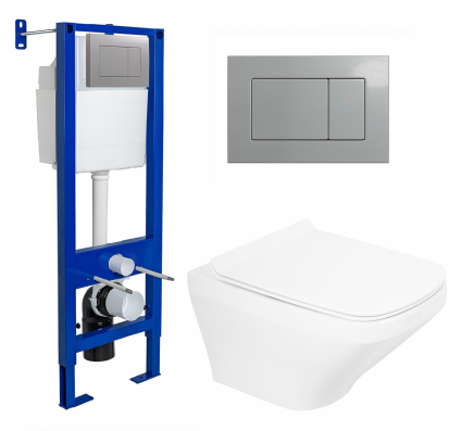 Berges Wasserhaus Комплект 3 в 1 инсталляция Berges Atom 410 + Унитаз подвесной BelBagno Sela BB3201CHR + кнопка хром матовая