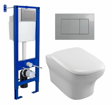 Berges Wasserhaus Комплект 3 в 1 инсталляция Berges Atom 410 + Унитаз подвесной Jacob Delafon Vox EDM102-00 + кнопка хром матовая