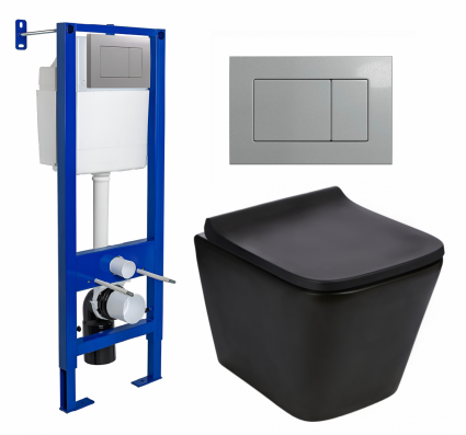 Berges Wasserhaus Комплект 3 в 1 инсталляция Berges Atom 410 + Подвесной унитаз WeltWasser Gelbach 043 MT-BL + кнопка хром матовая