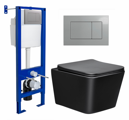 Berges Wasserhaus Комплект 3 в 1 инсталляция Berges Atom 410 + Унитаз Vincea Q-Line VT1-12MB + кнопка хром матовая
