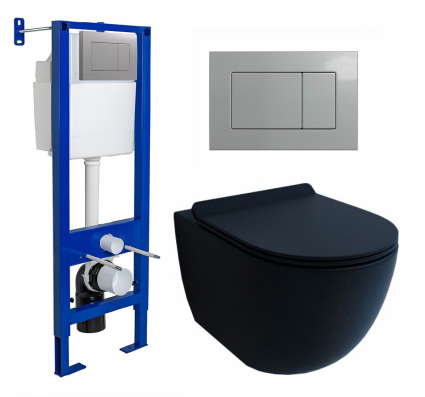 Berges Wasserhaus Комплект 3 в 1 инсталляция Berges Atom 410 + Унитаз подвесной Esbano Garcia + кнопка хром матовая