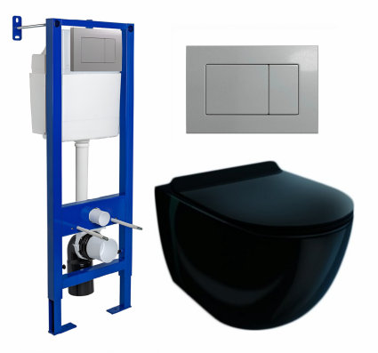 Berges Wasserhaus Комплект 3 в 1 инсталляция Berges Atom 410 + Унитаз подвесной Esbano Garcia ESUPGARCB + кнопка хром матовая