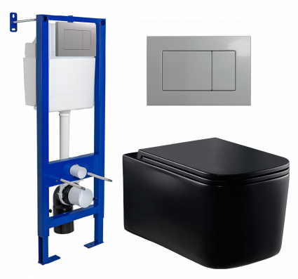 Berges Wasserhaus Комплект 3 в 1 инсталляция Berges Atom 410 + Унитаз Vincea Ultra Rimless VT1-32MB + кнопка хром матовая