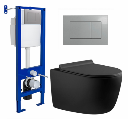 Berges Wasserhaus Комплект 3 в 1 инсталляция Berges Atom 410 + Унитаз подвесной Aquanet Cetus-BW 287008 + кнопка хром матовая